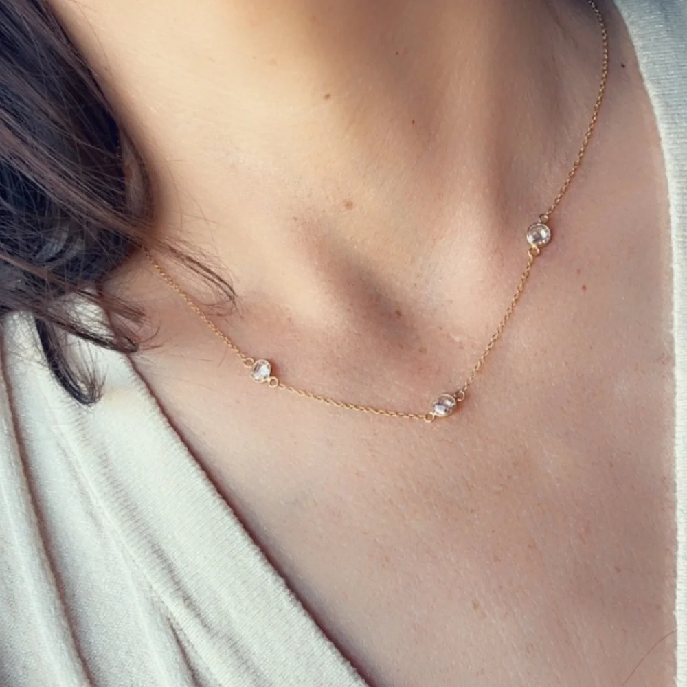 14k Gold Vermeil 3 Crystal Stations Necklace